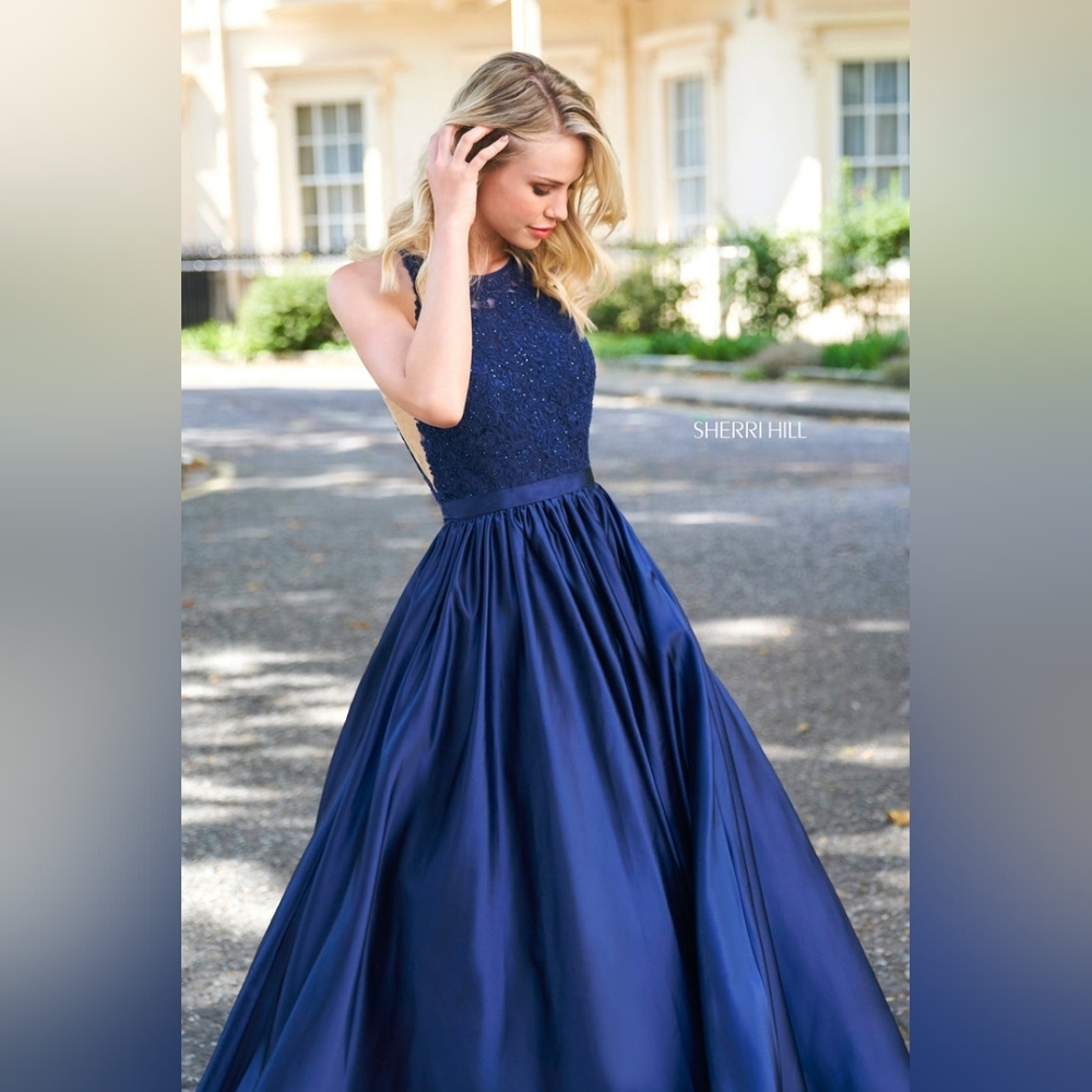 Sherri Hill #53573 Navy Blue Evening Gown, Size 6
